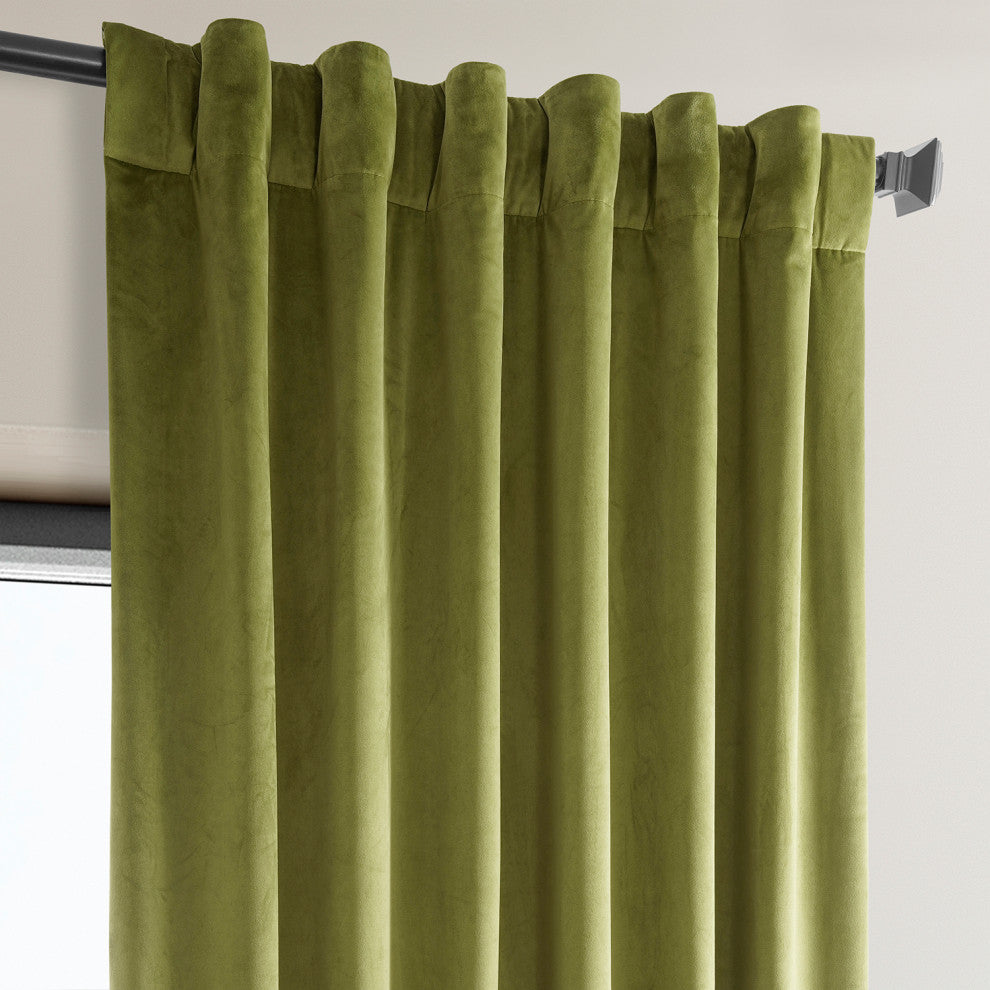 Heritage Plush Velvet Curtain Single Panel, Retro Green, 50"x84"