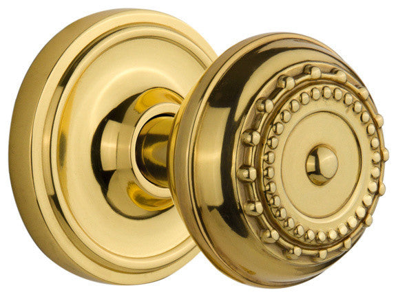Classic Rosette Interior Mortise Meadows Door Knob, Unlacquered Brass