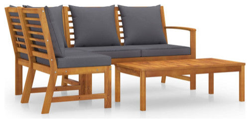 vidaXL Patio Lounge Set Outdoor Sectional Sofa 6 Piece Cream Solid Wood Acacia, Dark Gray, 1 Piece, Middle + Corner + Bench + Table