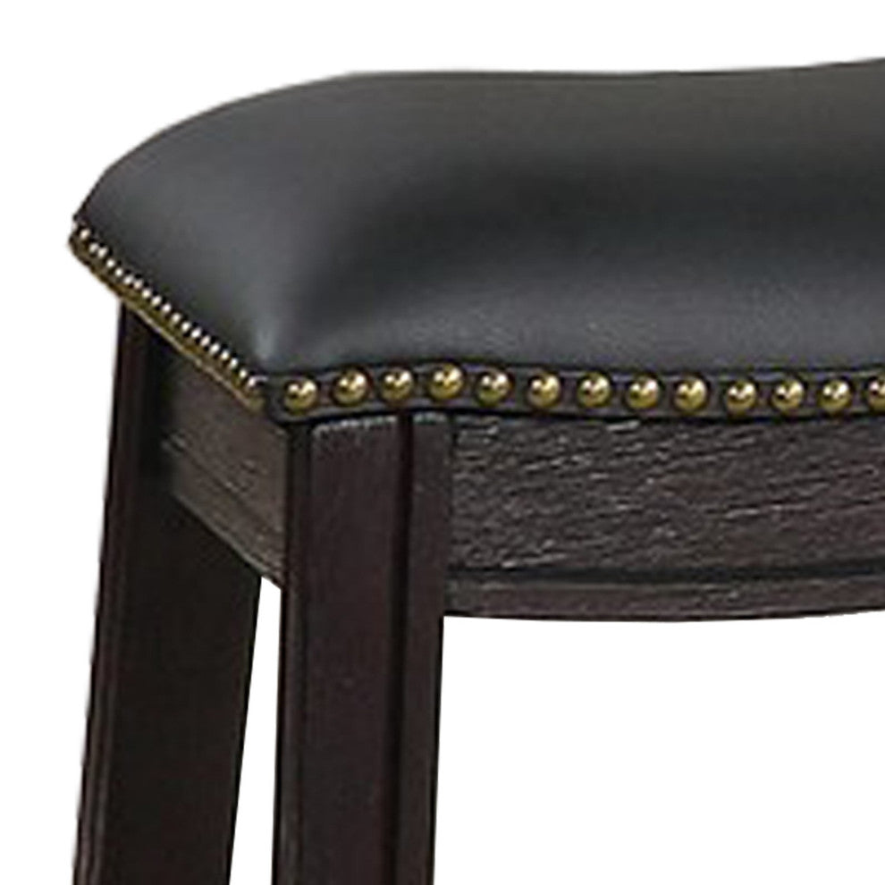 Benzara BM231998 Curved Leatherette Stool With Nailhead Trim, Set of 2, Black