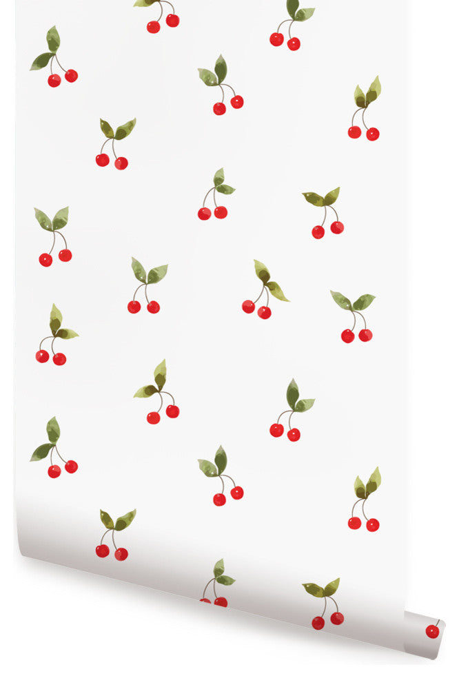 Cherries Patch Peel and Stick Vinyl Wallpaper, 24"w X 108"h