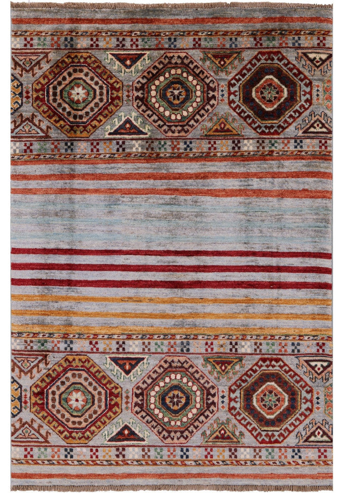 Super Kazak Khorjin Hand Knotted Wool Rug 3' 4" X 4' 10" - Q12316