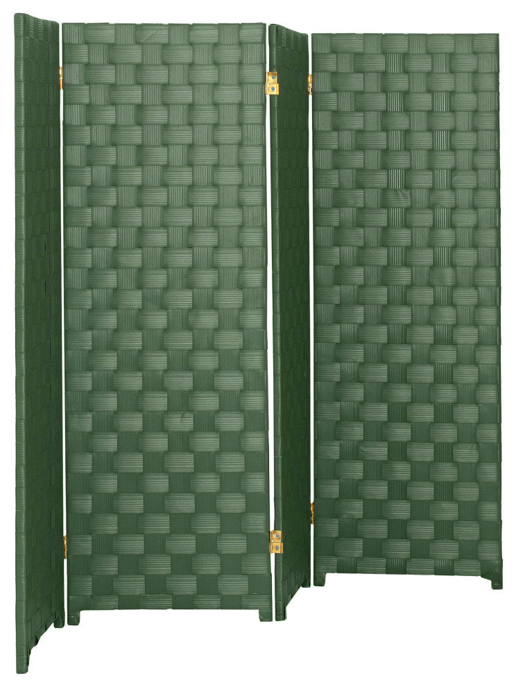 4 ft. Short Woven Fiber Outdoor All Weather Room Divider 4 Panel Green