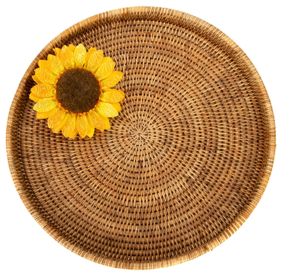 Artifacts Rattan™ Round Serving / Ottoman Tray, Honey Brown, Medium