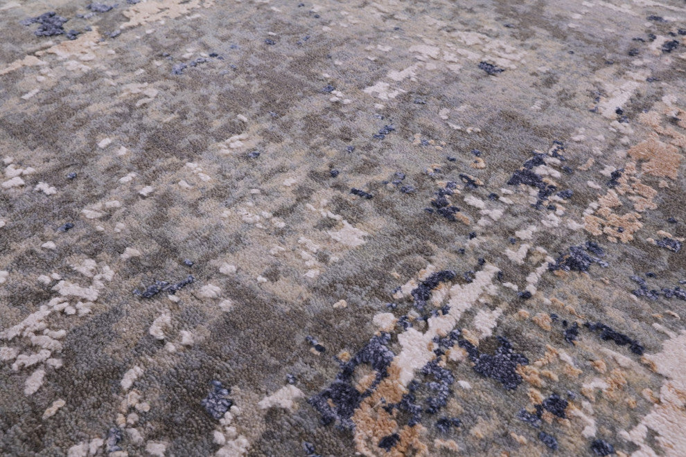 9' 0" X 12' 2" Abstract Wool and Silk Handmade Rug Q6173