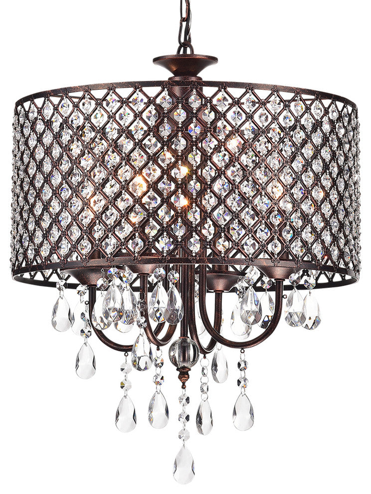 Marya 4-Light Antique Copper Round Beaded Drum Chandelier Hanging Crystals Glam