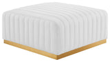 Conjure Channel Tufted Velvet Ottoman, Gold White