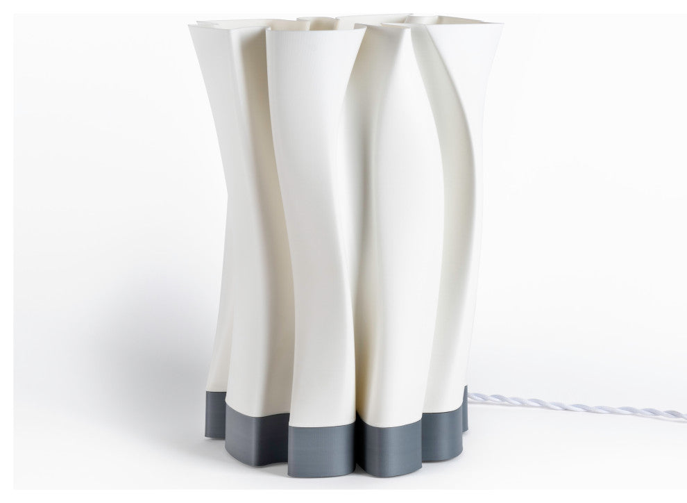 Flame 13.5" Bohemian Plant-Based PLA Dimmable LED Table Lamp, White/Gray