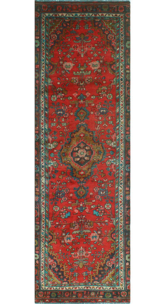 Fine Vintage Distressed Yaqut Red/Navy Runner, 2'11x9'2
