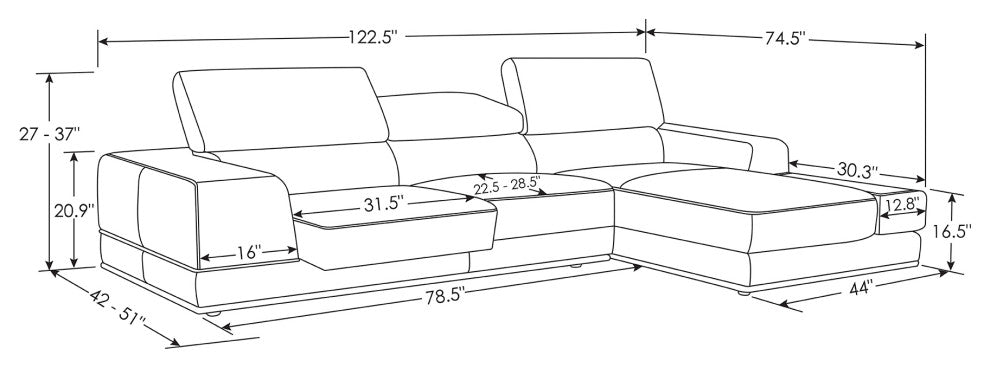 Encore Black Leather Sofa, Right Chaise