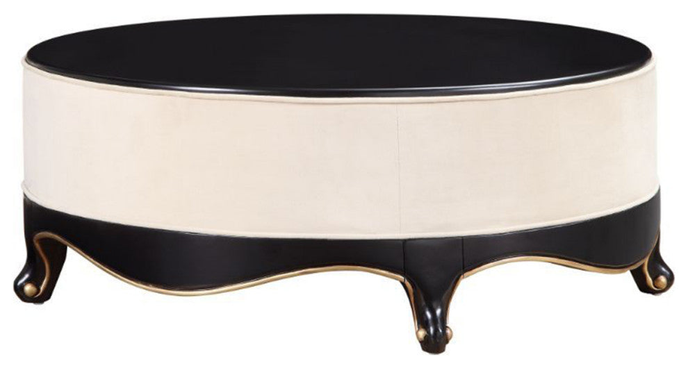 Fabric Upholstered Coffee Table, Cream and Black Finish