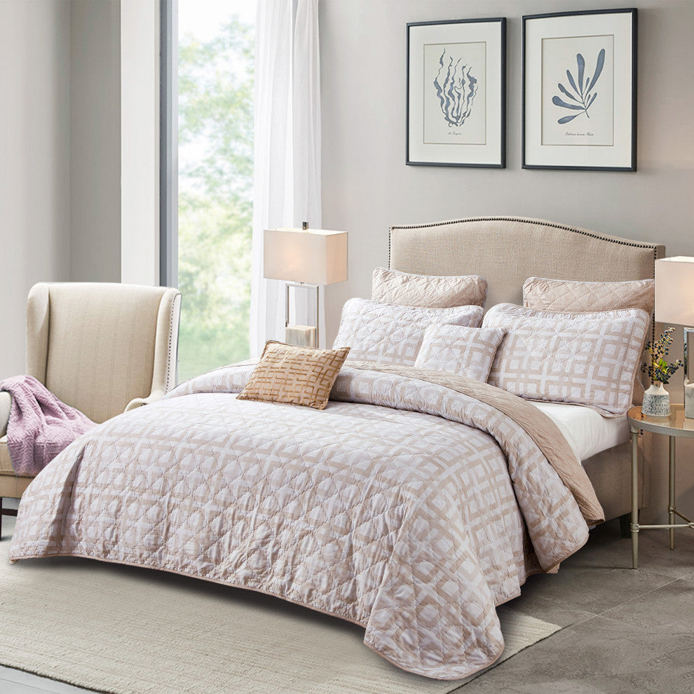 Austin Geo Quilted 7 Piece Bed Spread Set, Queen