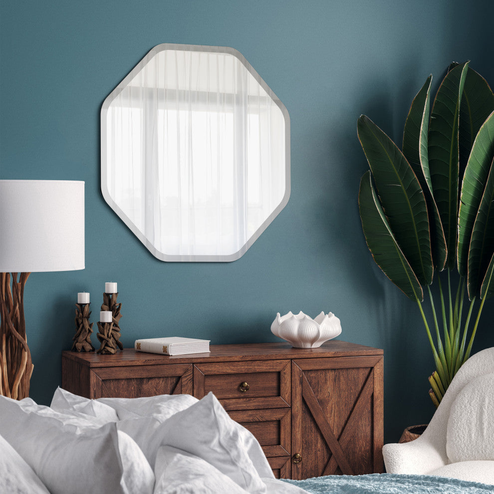 Frameless Beveled Octagonal Black Matte Finished Wall Mirror