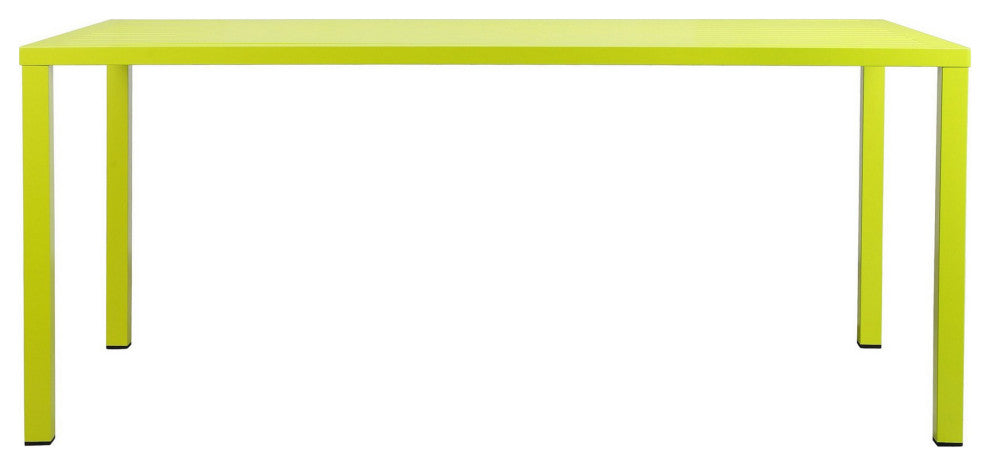 Benzara BM223165 Slatted Top Metal Dining Table With Straight Legs, Light Green
