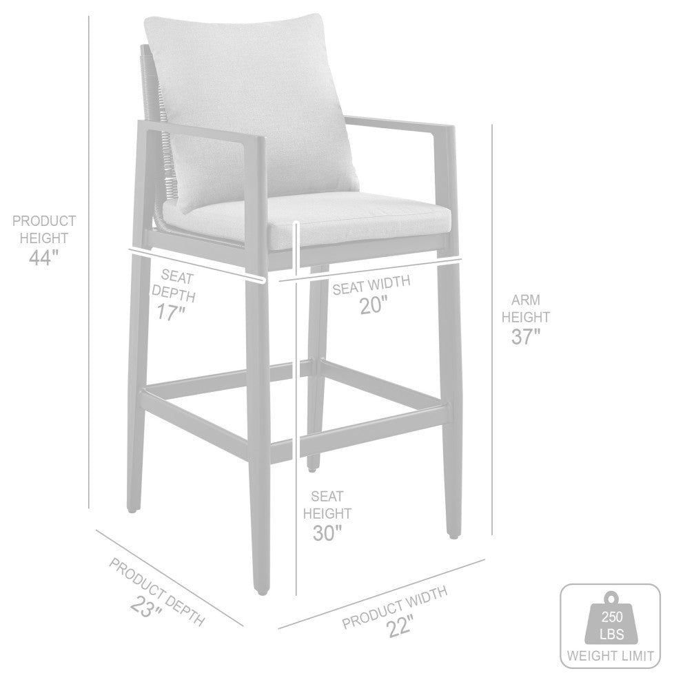 Cayman Outdoor Stool, Aluminum With Gray Cushions, Bar Height