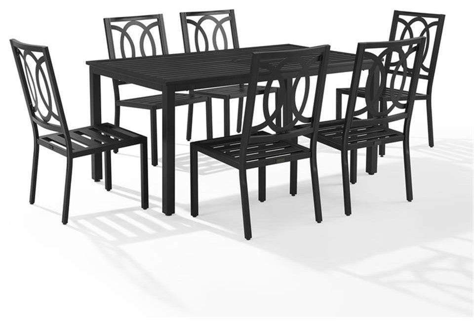 Crosley Furniture Chambers 7-Piece Steel Metal Outdoor Dining Set in Cream/Black