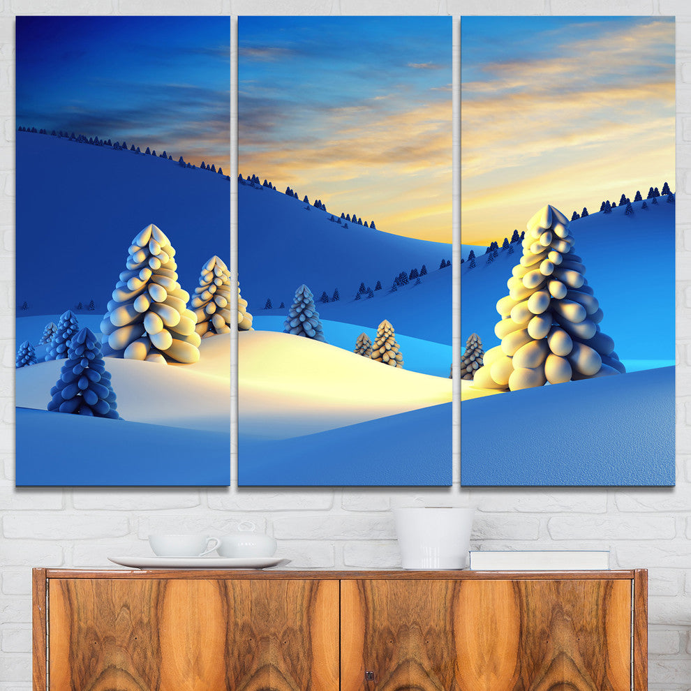 "Winter Mountains With Fir Trees" Photo Wall Art, 3 Panels, 36"x28"