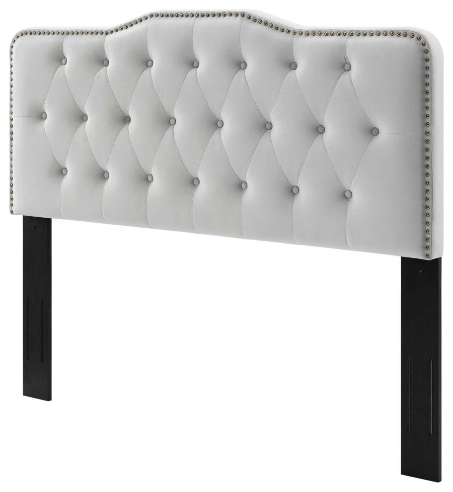 Tufted Headboard, Full Queen Size, Velvet, Light Gray, Modern Contemporary