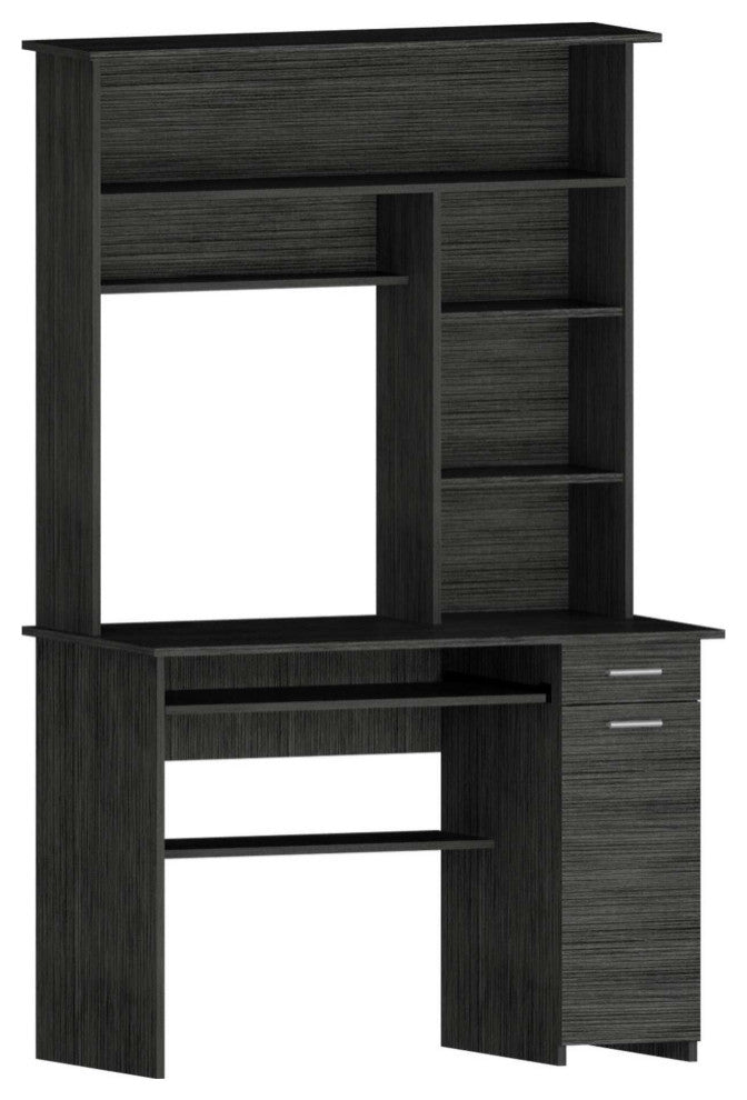 Weston 2 Computer Desk, With 2 Drawers, 6 Shelves And Hutch, Gray Oak