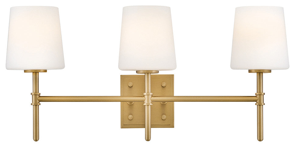 Hinkley Saunders Medium Three Light Vanity, Lacquered Brass