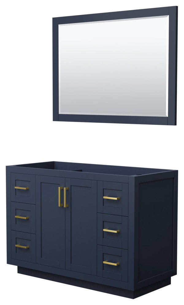 48" Single Bathroom Vanity, Dark Blue, No Countertop, Gold Trim, 46" Mirror