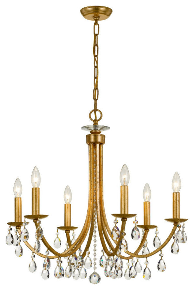 Bridgehampton 6 Light Chandelier in Antique Gold with Hand Cut Crystal