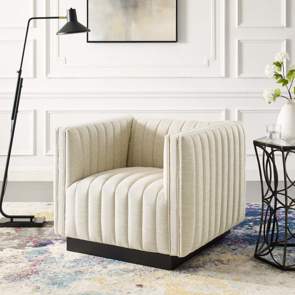 Tufted Armchair Accent Chair, Fabric, Beige, Modern, Living Lounge Hospitality