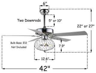 Chrome Modern Industrial Ceiling Fan with Remote Control, 3-Speed Reversible, 42 in.