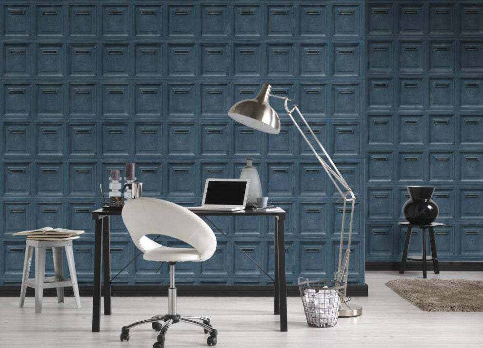 Loft Nature Textured Wallpaper, Numbered Post Boxes, Blue Black, Sample