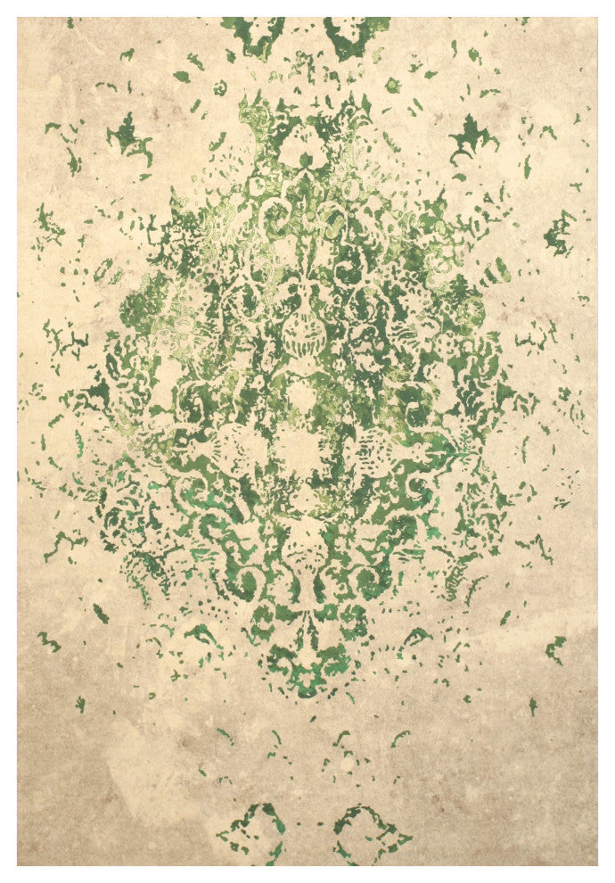 Green Traditional Oriental Distressed Bohemian Moderno Medallion Area Rug