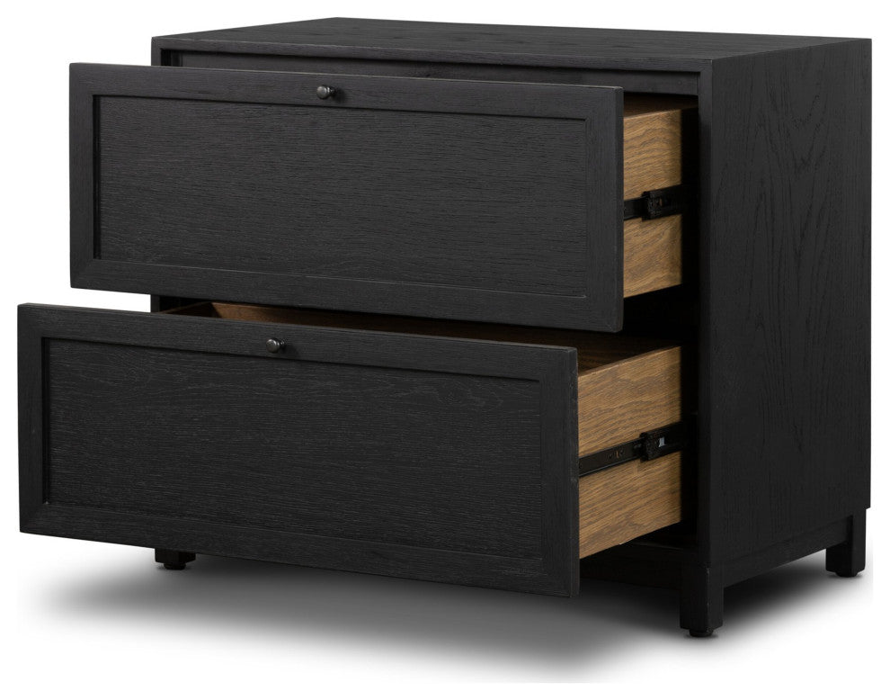 Millie Nightstand Drifted Matte Black Veneer, Drifted Oak, Antique Pewter