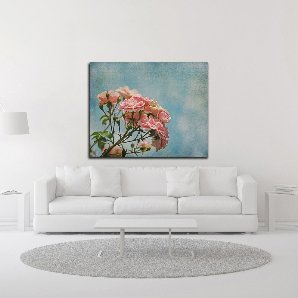 Antique Roses with French Script by Brooke T. Ryan,Print on Canvas, 30" x 24"
