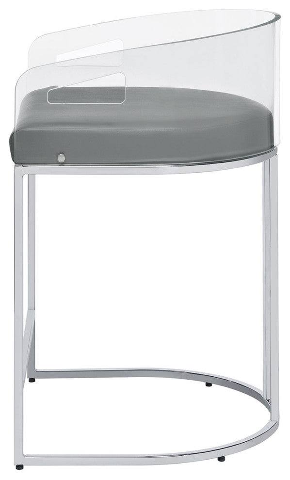 Set of 2 Counter Height Stool, Gray and Chrome