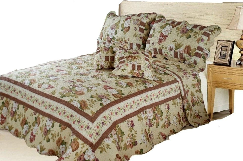 Rose Garden Reversible Quilt Set, Queen
