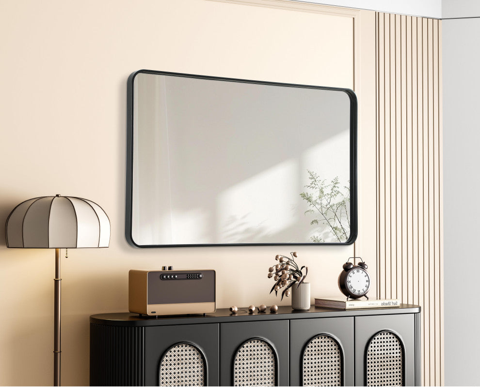 Home Living Contour Metal Rectangle Mirror 30x48, Black