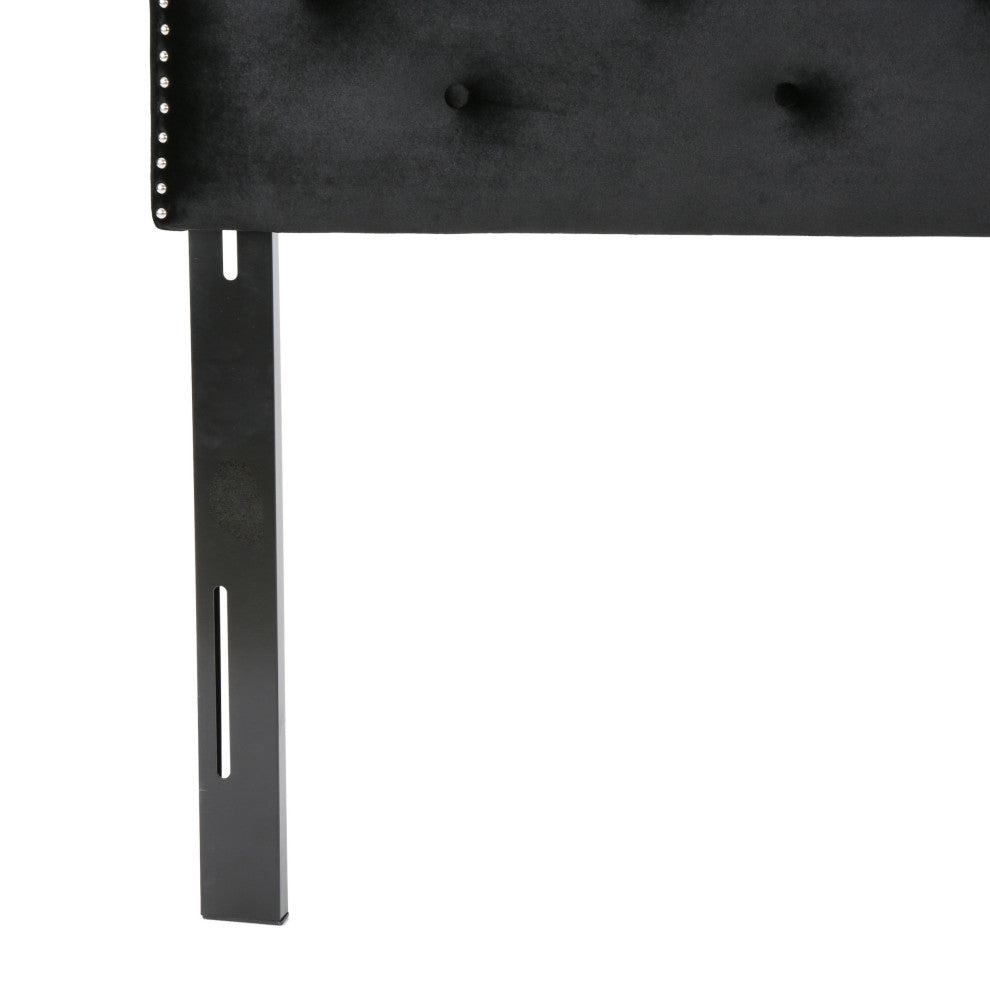 GDF Studio Falcon Tufted New Velvet Queen/Full Headboard, Black