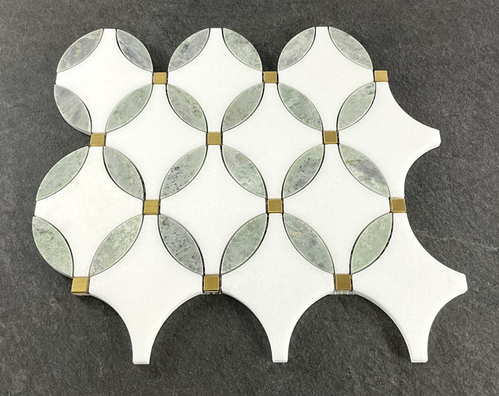 10 Pieces - Waterjet Marble and Metal Wall Mosaic Tile