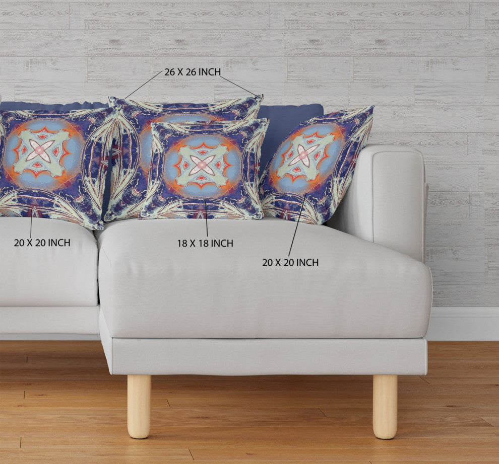 16" Indigo Orange Geo Tribal Suede Throw Pillow