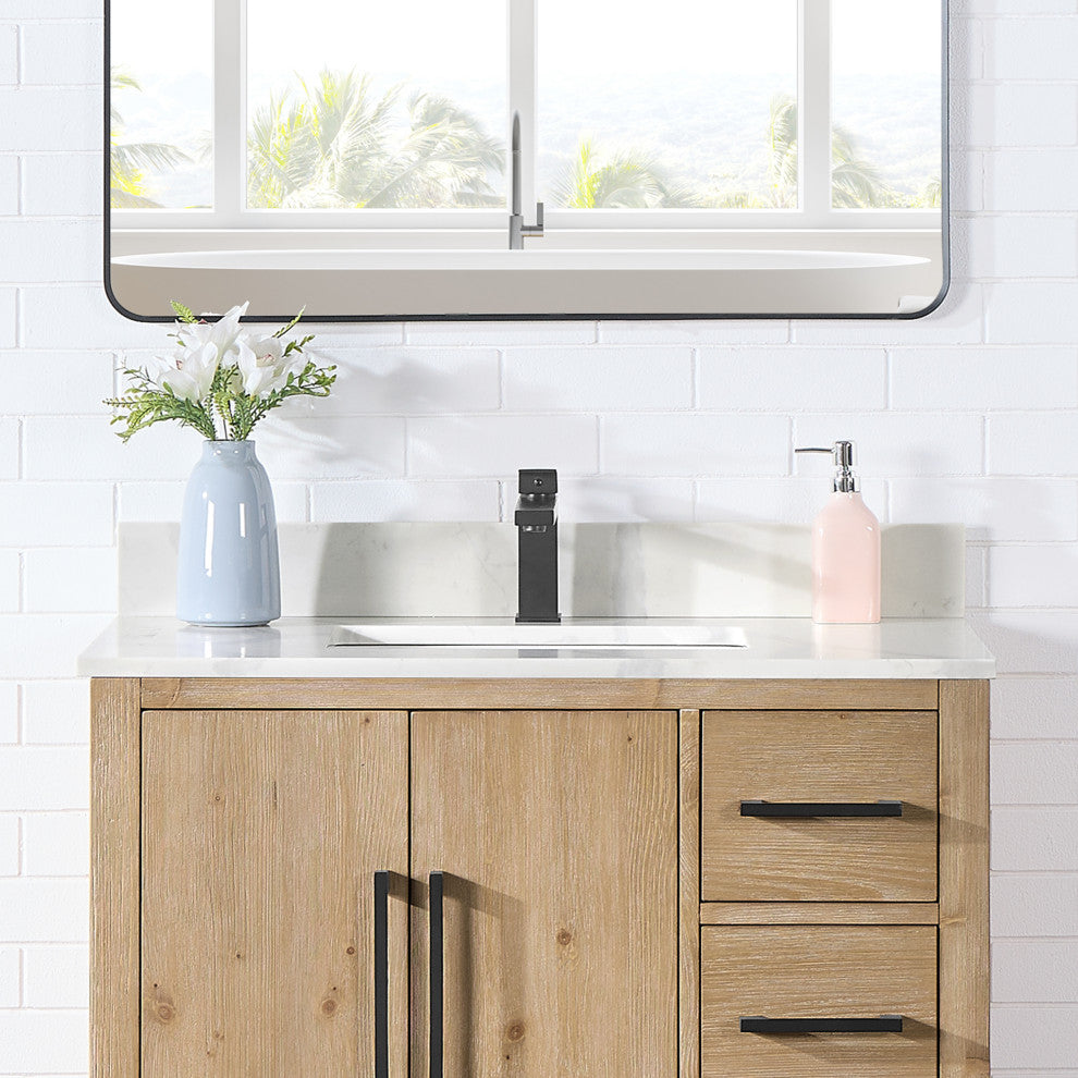 Arbios Quartz Stone Vanity Top in Calacatta White, Calacatta White, 36", Single Hole