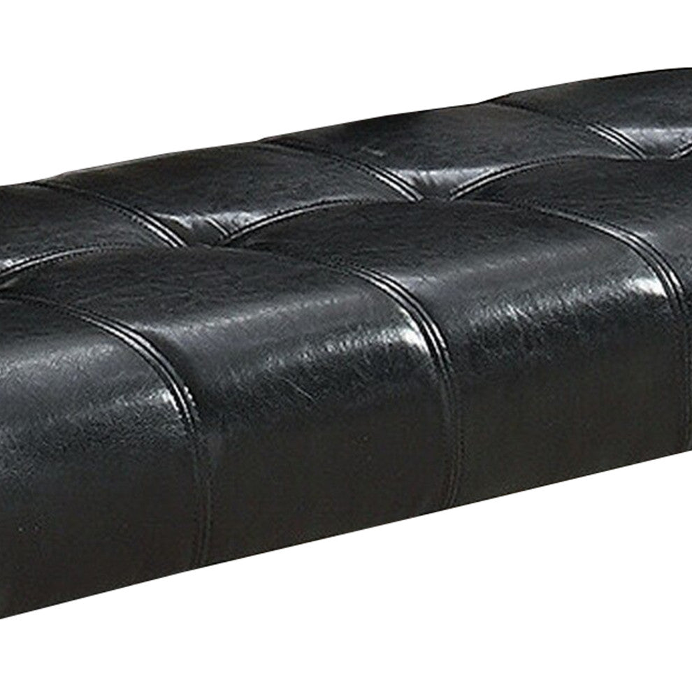 Benzara BM232883 Dining Bench, Faux Leather Upholstery and Chamfered Feet, Black