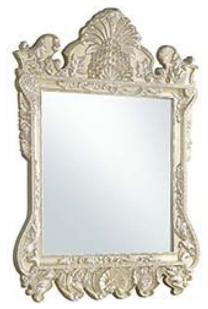Benzara BM275050 61" Wall Mirror, Oversized Floral Carving, Champagne Silver