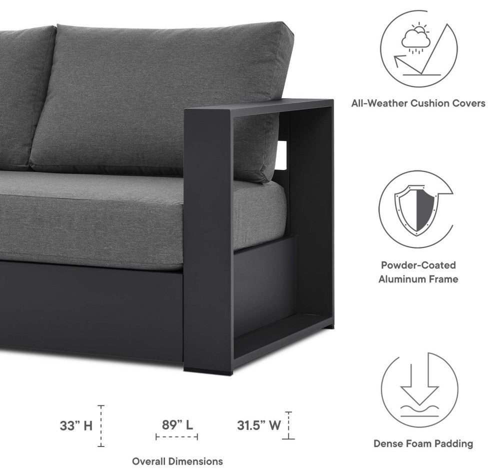 Lounge Sectional Sofa Chair Table Set, Gray, Aluminum, Modern, Outdoor