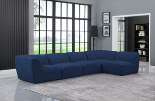 Miramar Linen Textured Fabric  5-Piece Modular L-Shaped Sectional, Navy