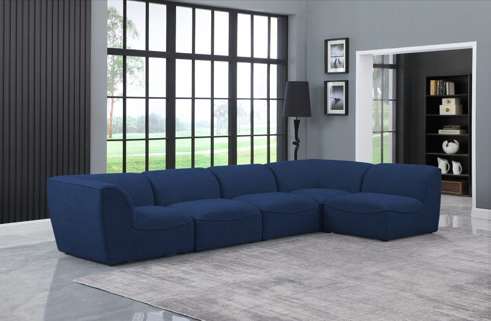 Miramar Linen Textured Fabric  5-Piece Modular L-Shaped Sectional, Navy
