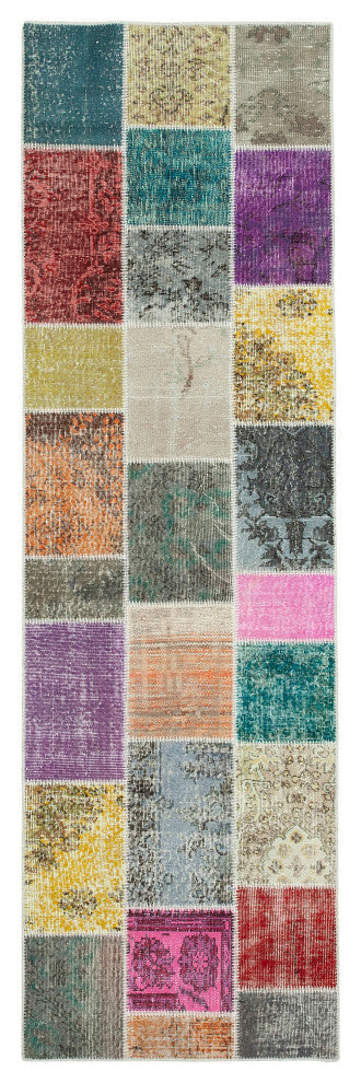 Rug N Carpet - Handwoven Oriental 3' 0" x 9' 10" Antique Patchwork Runner Rug