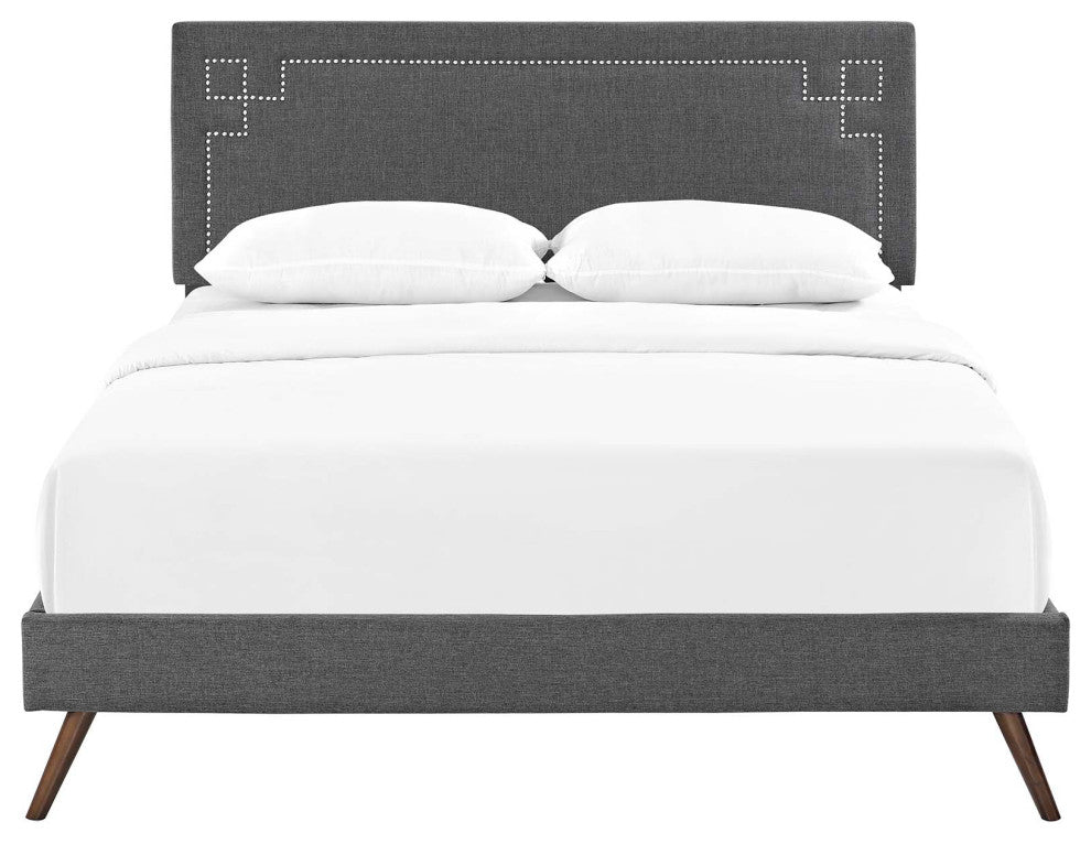 Modway Ruthie Queen Platform Bed With Round Splayed Legs, Gray
