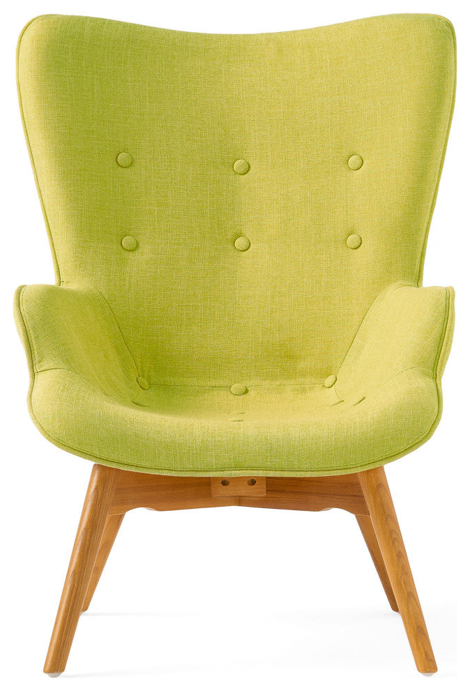 Hariata Mid-Century Modern Wingback Chair and Ottoman Set, Muted Green