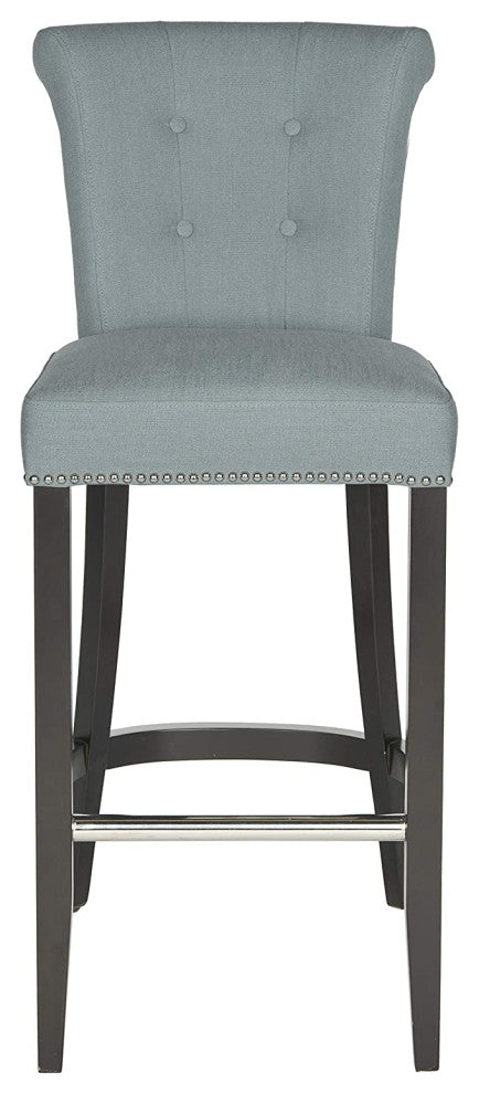 Contemporary Bar Stool, Polyester Seat With Button Tufted Rolled Back, Sky Blue