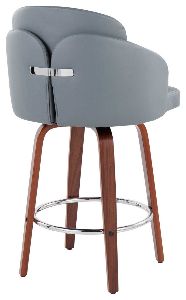 Dahlia Counter Stool, Set of 2, Walnut Wood/Gray PU/Chrome