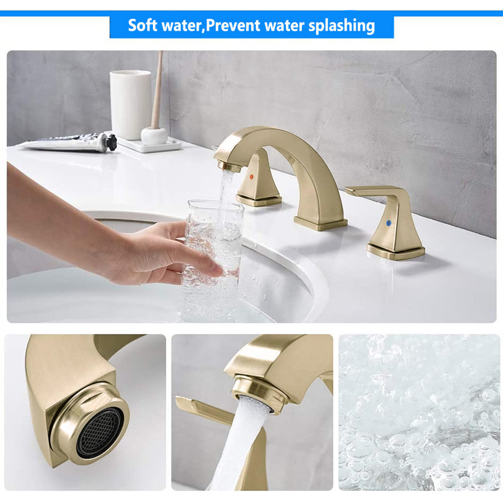 8 Inch Widespread Double Handles Bathroom Faucet With Pop Up Drain, Brushed Gold